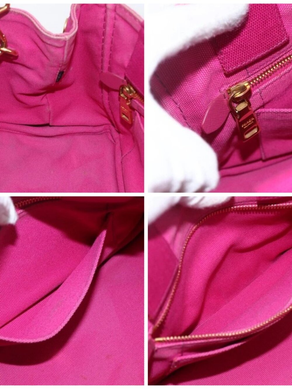 PRADA Canapa PM Hand Bag Canvas 2way Pink Gold Auth ka2235 - Picture 15 of 16